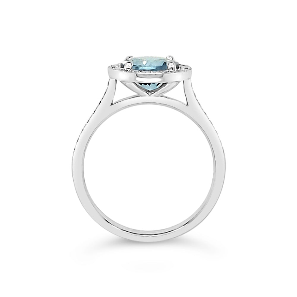 Anillo con aguamarina y diamantes